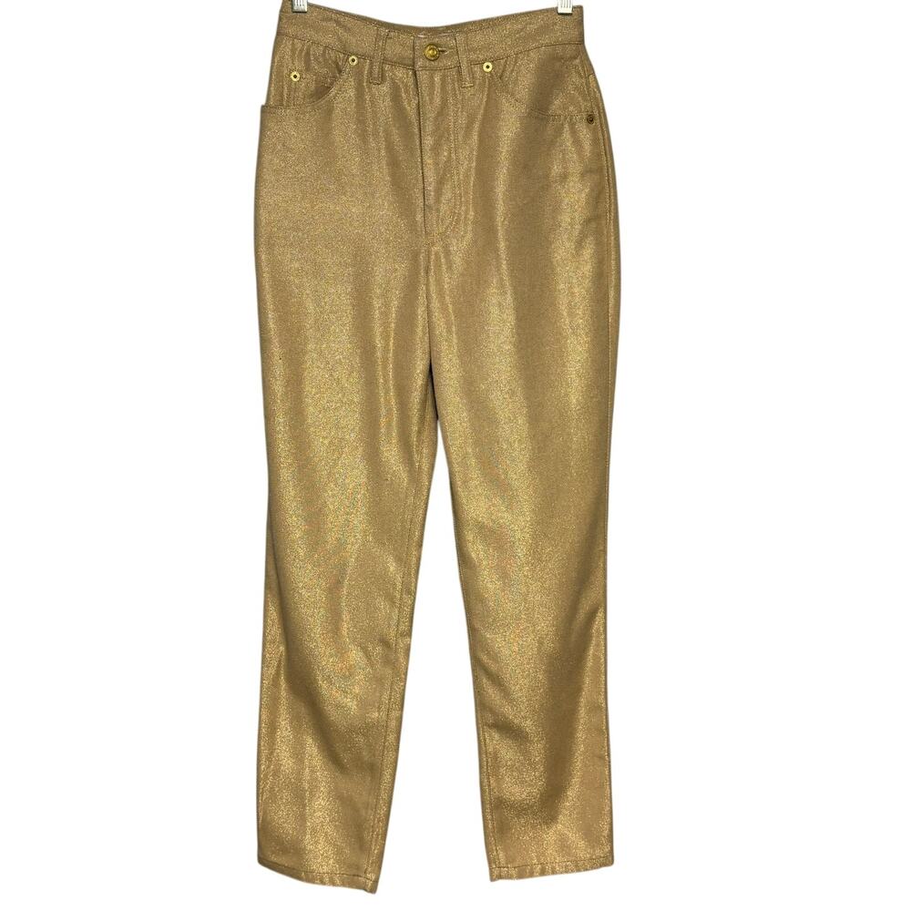 NWT St. John Silk Blend Evening Gold Shimmer Luxury Straight Leg Jeans Womens‎ 4